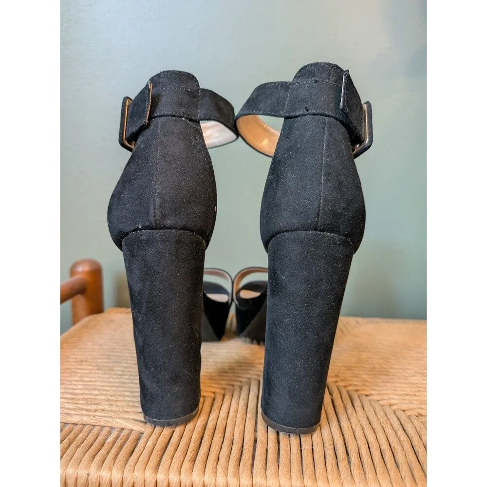Black Suede Platform Sandals Ankle Women Shoes Sz‎ 9 Clubwear Cocktail Party